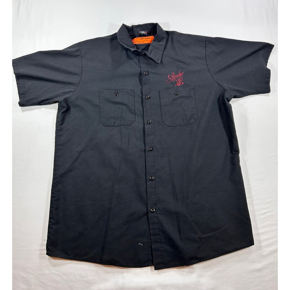 Lucky 13 Red Kap Work Shirt XL Black Pin Up Girl Spark Plug Rockabilly Hot Rod